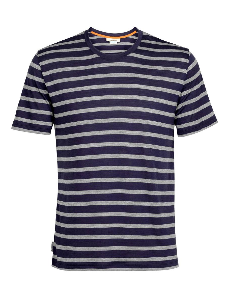 Icebreaker Merino Drayden Rövid Sleeve Stripe Férfi Póló Sötétkék | HU 1184WNBY